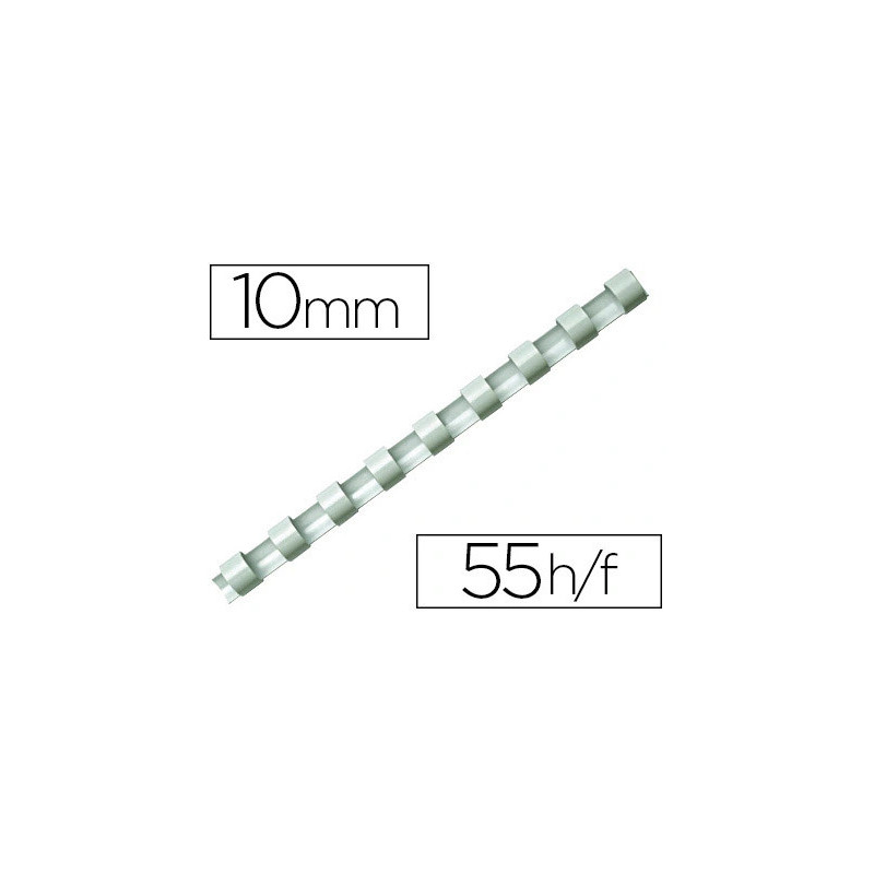Anneau plastique à relier fellowes dos rond capacité 55f 10mm diamètre 300mm longueur coloris blanc boîte 100 unités