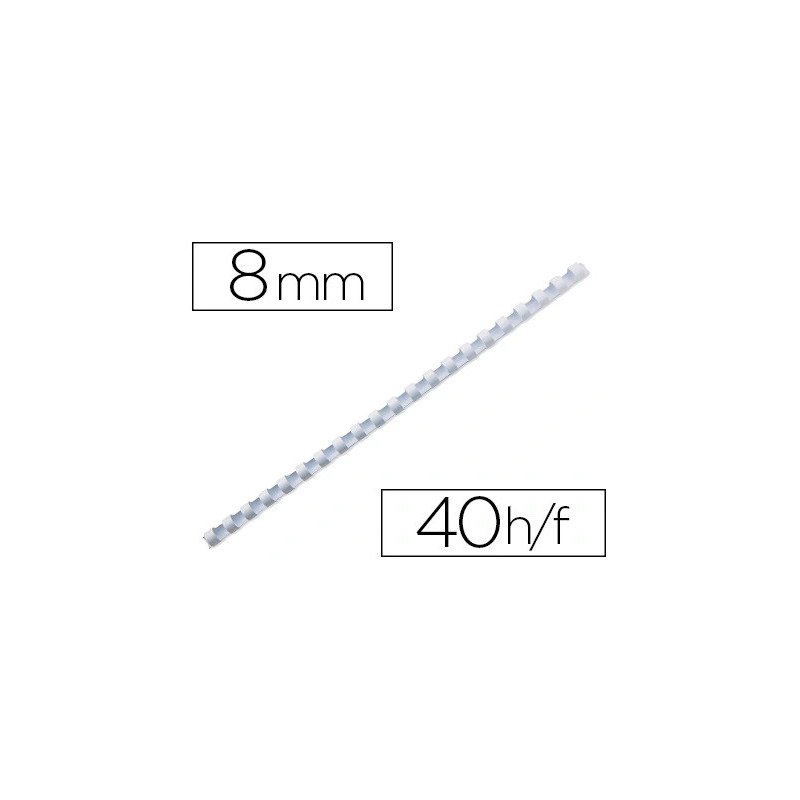 Anneau plastique à relier fellowes dos rond capacité 40f 8mm diamètre 300mm longueur coloris blanc boîte 100 unités