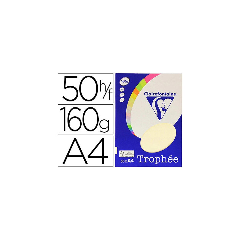 Papier couleur clairefontaine trophée personal paper pack a4 160g/m2 ivoire paquet 50 feuilles unicolores