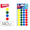 Pastille adhésive apli agipa diamètre 15mm coloris assortis pochette 140 unités