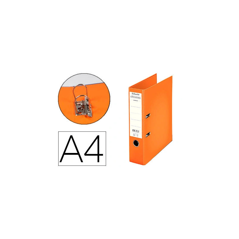 Classeur levier esselte chromos plus a4 polypropylène griffes blocage dos 80mm grand porte-étiquette coloris orange