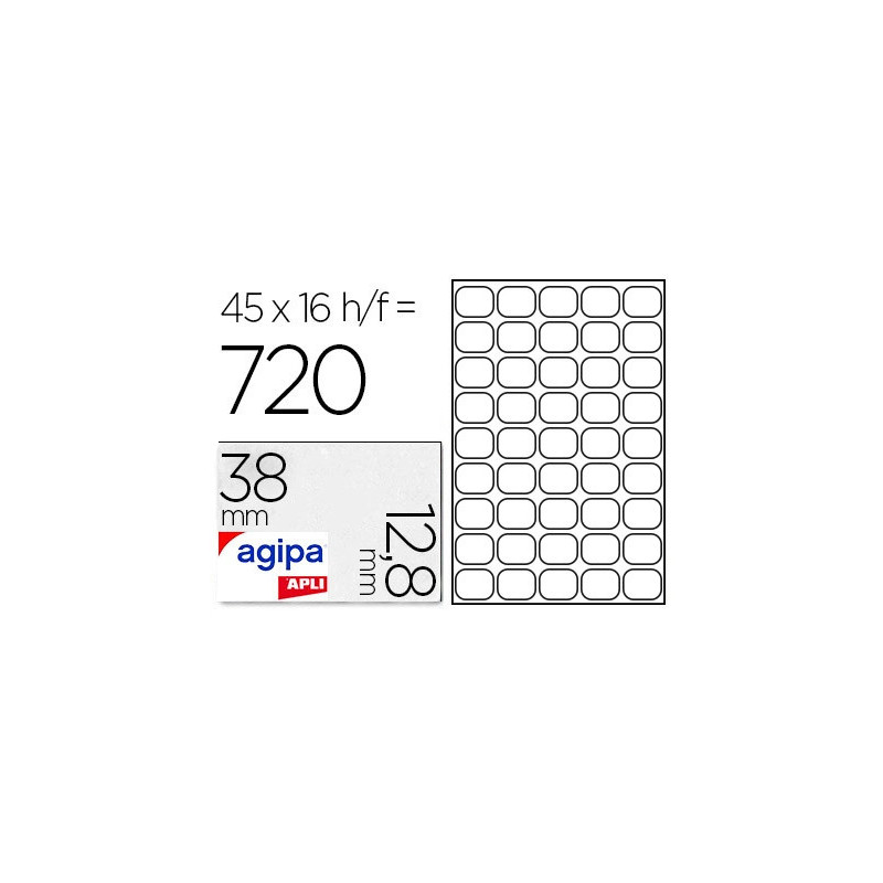 Étiquette adhésive apli agipa multi-usage 12.8x38mm laser jet d'encre formats paramétrés étui a5 720 unités