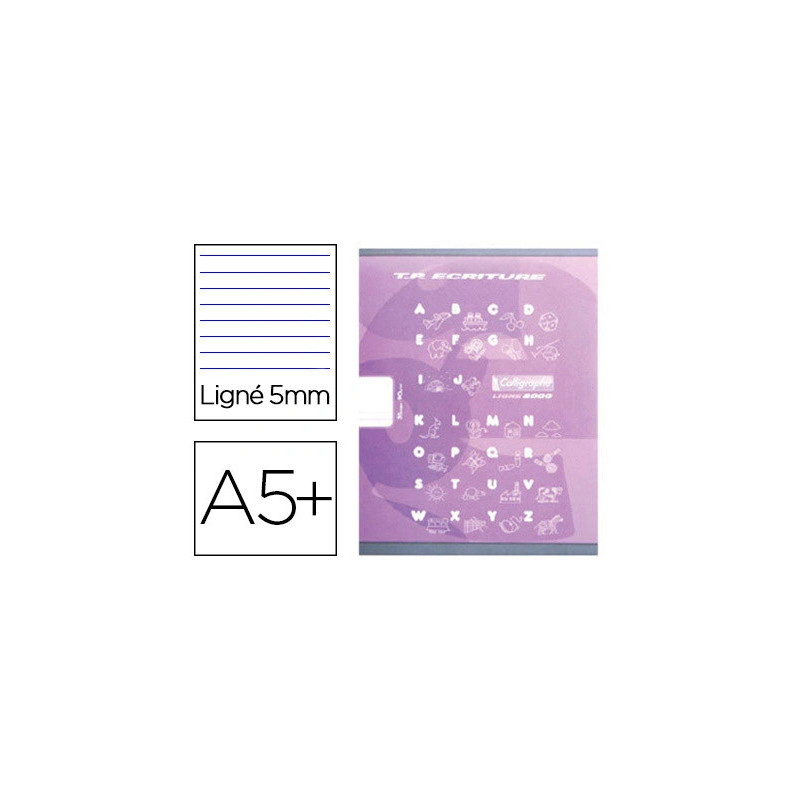 Cahier clairefontaine maternelle couverture carte offset 17x22cm 32 pages 16 double ligne 5mm/16 unies 90g violet