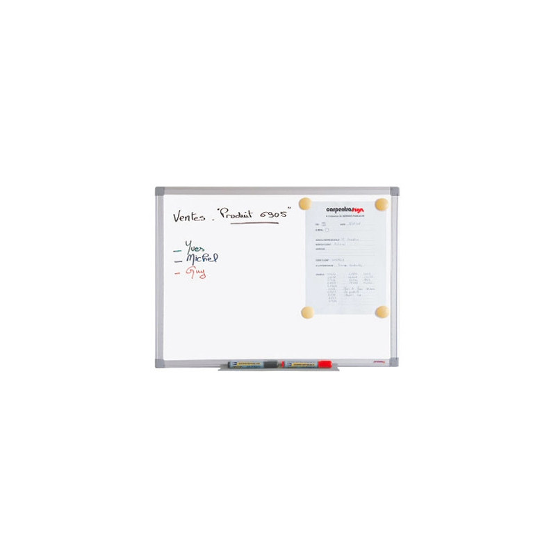 Tableau blanc juvénilia laqué magnétique usage fréquent auget aluminium gris kit fixation inclus 90x120cm