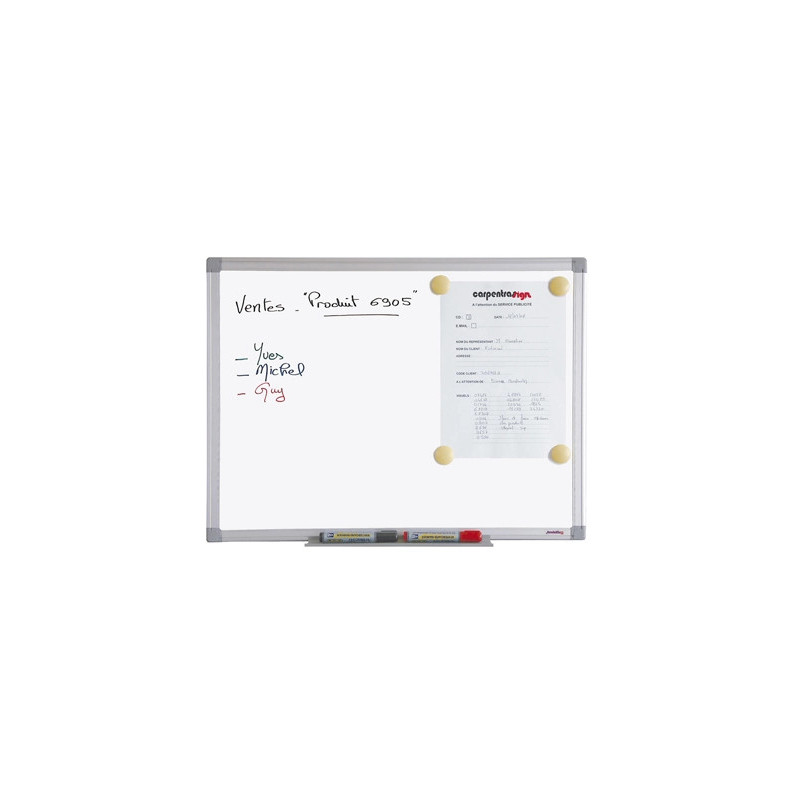 Tableau blanc juvénilia laqué magnétique usage fréquent auget aluminium gris kit fixation inclus 45x60cm