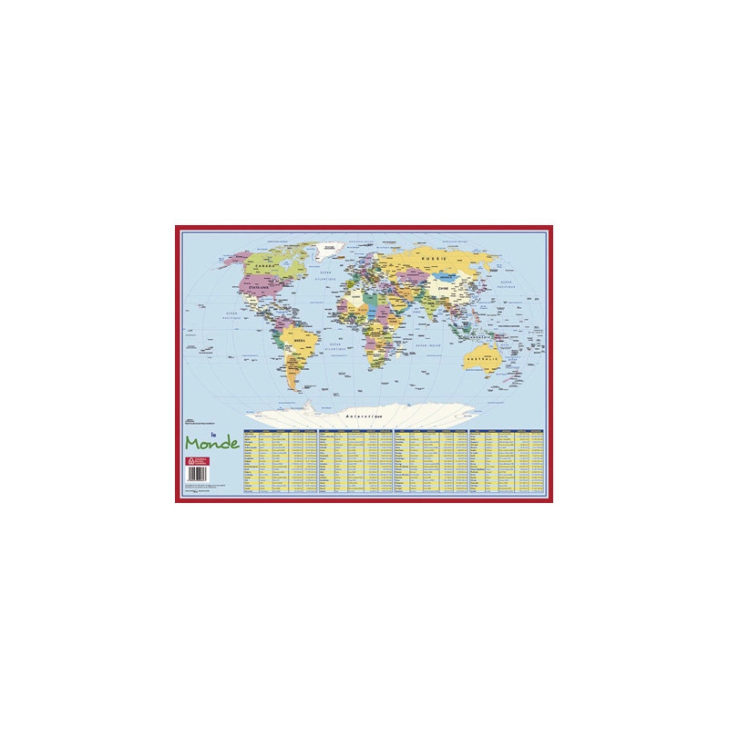 Sous-main bouchut grandrémy cartonné support anti-glisse carte monde 550x405mm