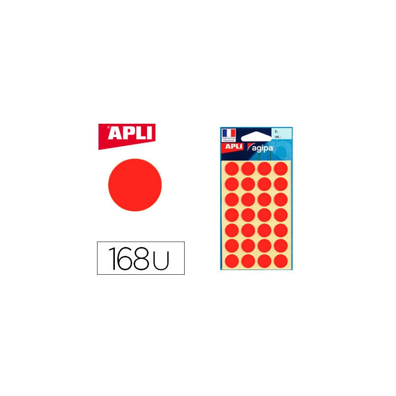 Pastille adhésive apli agipa diamètre 15mm coloris rouge pochette 168 unités