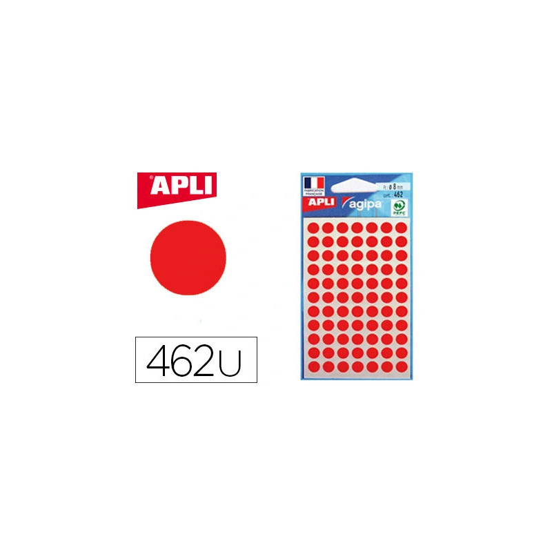 Pastille adhésive apli agipa diamètre 8 mm coloris rouge pochette 462 unités