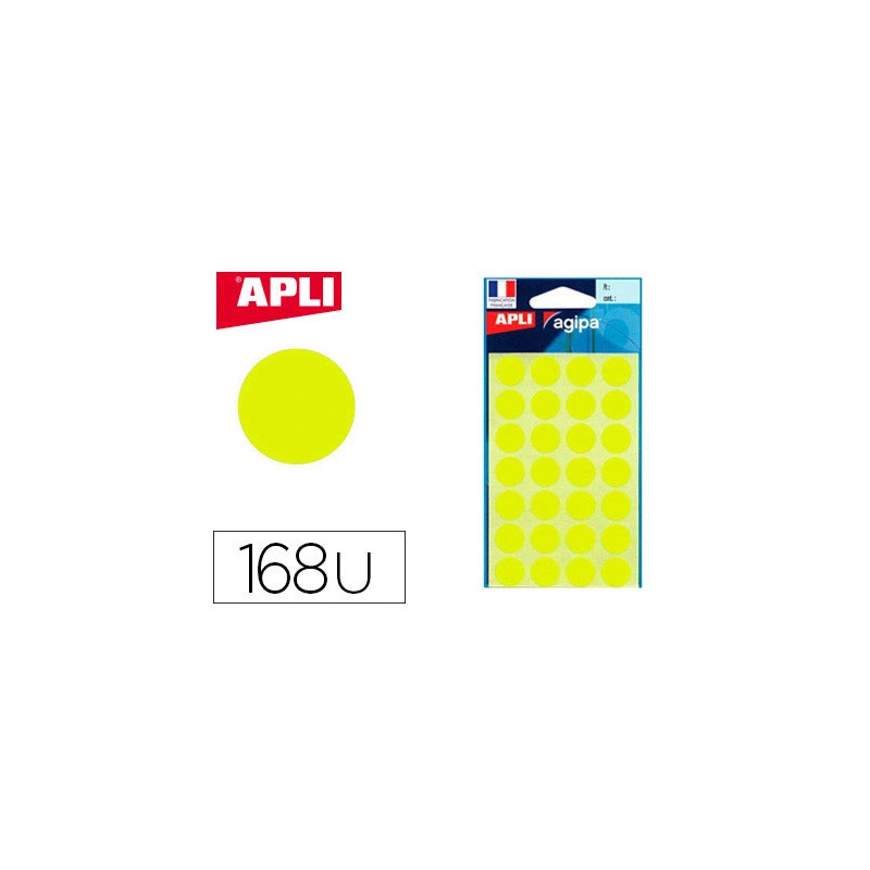 Pastille adhésive apli agipa diamètre 15mm coloris jaune pochette 168 unités