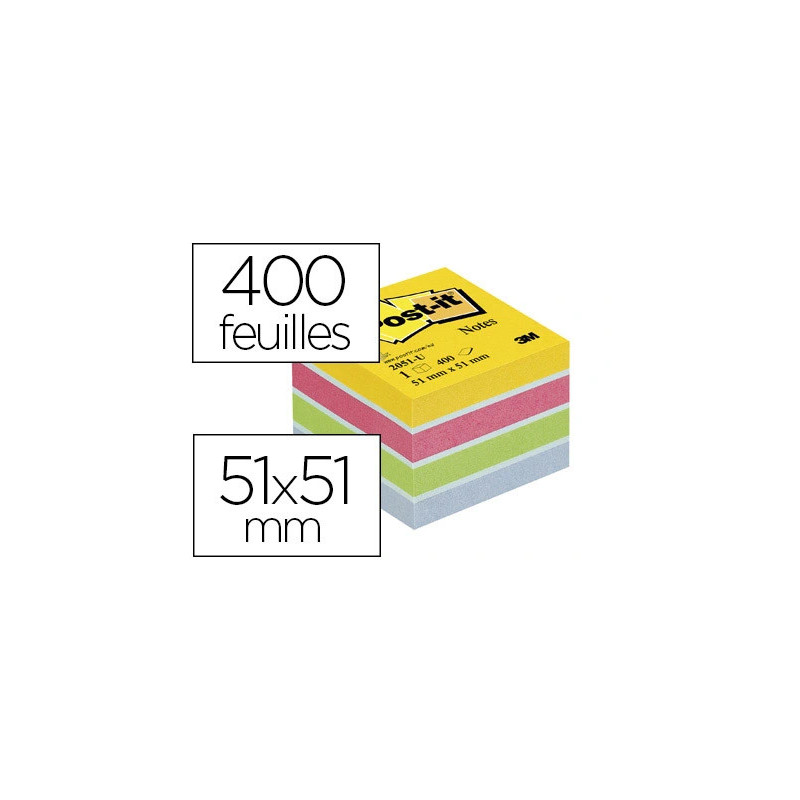 Bloc-notes post-it minis 51x51mm 400f repositionnables coloris énergie