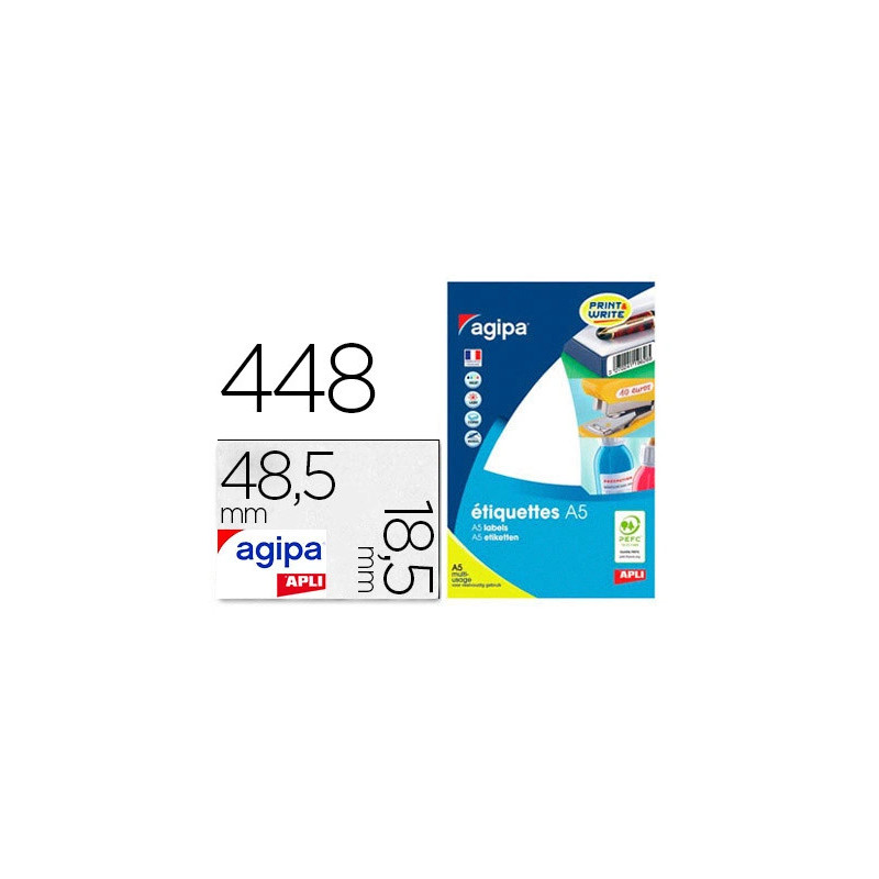Étiquette adhésive apli agipa multi-usage 48.5x18.5mm laser jet d'encre formats paramétrés étui a5 448 unités