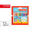 Crayon couleur stabilo trio court bois triangulaire 85mm mine large souple 4mm coloriage rapide pochette 12u