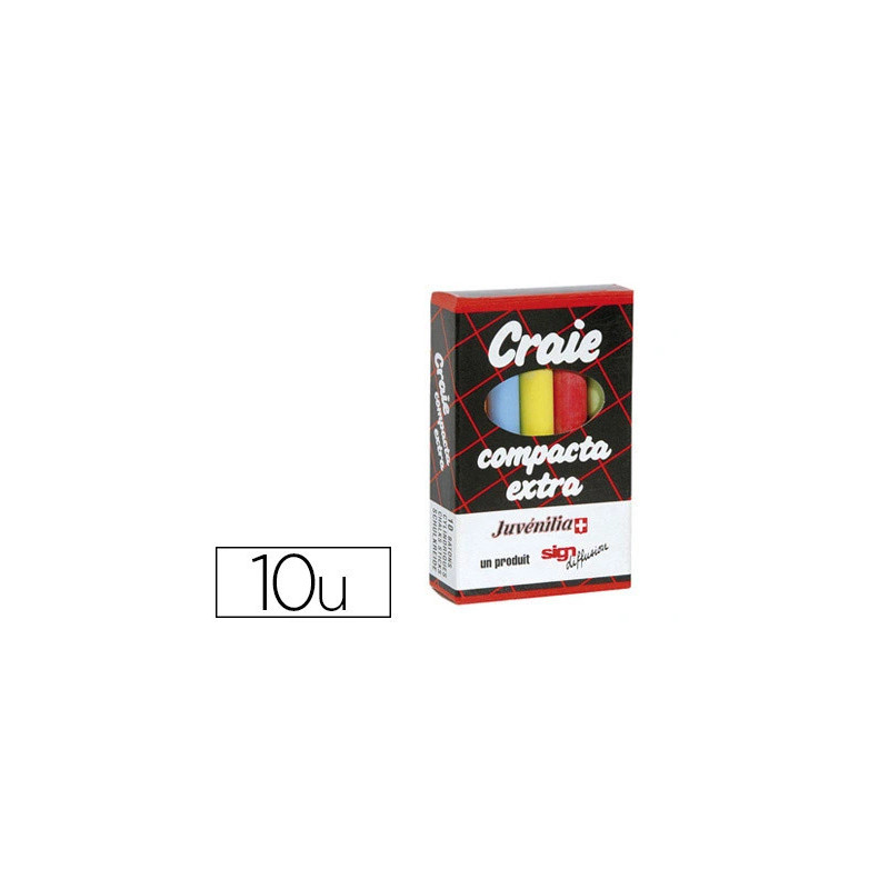 Craie juvenilia compacta l80mmx10mm sans crissement anti-poussière coloris assortis boîte 10 unités