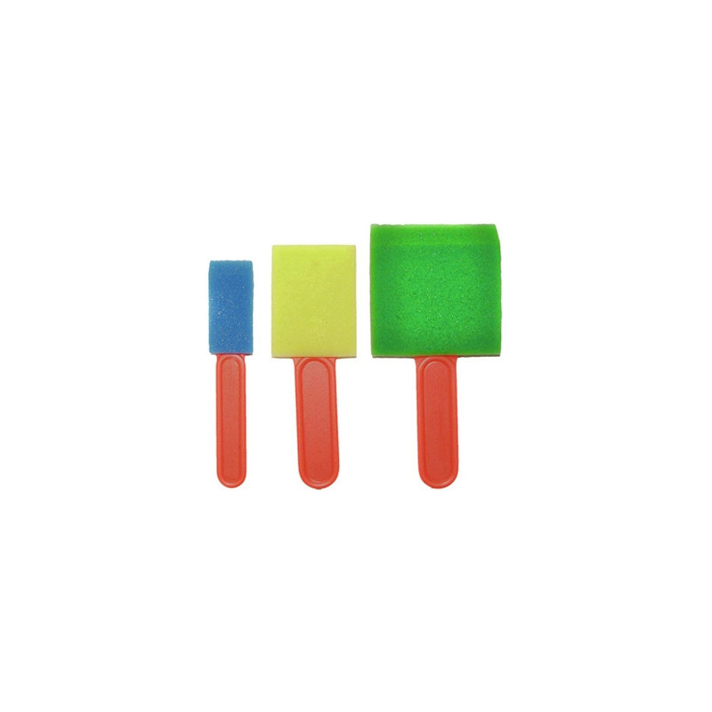 Pinceau mousse pinselfabrik plat 25mm 50mm 75mm coloris assortis bleu jaune vert sachet 3 unités