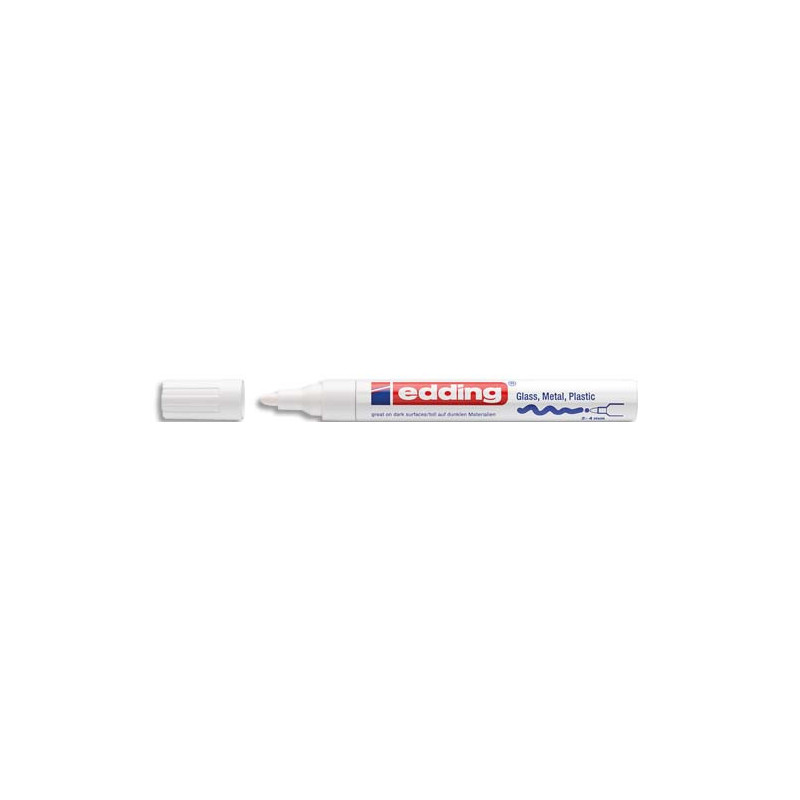 EDDING Marqueur peinture encre permanente laquée Blanc pour toutes surfaces, pointe moyenne
