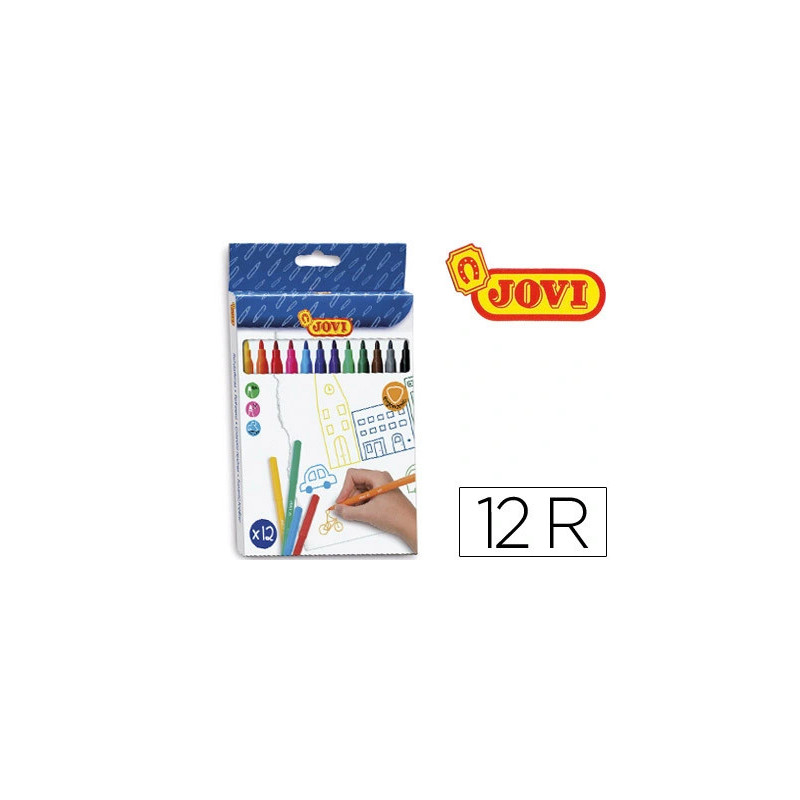 Feutre coloriage jovi lavable capuchon sécurité ventilé pointe solide 3mm 2 formats fine/maxi pochette 12 unités