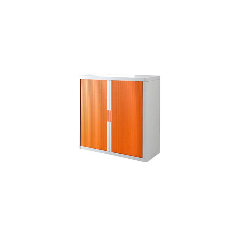 Armoire paperflow easyoffice 2 tablettes charge 75kg structure blanche rideaux 104x110x41,5cm coloris blanc/orange