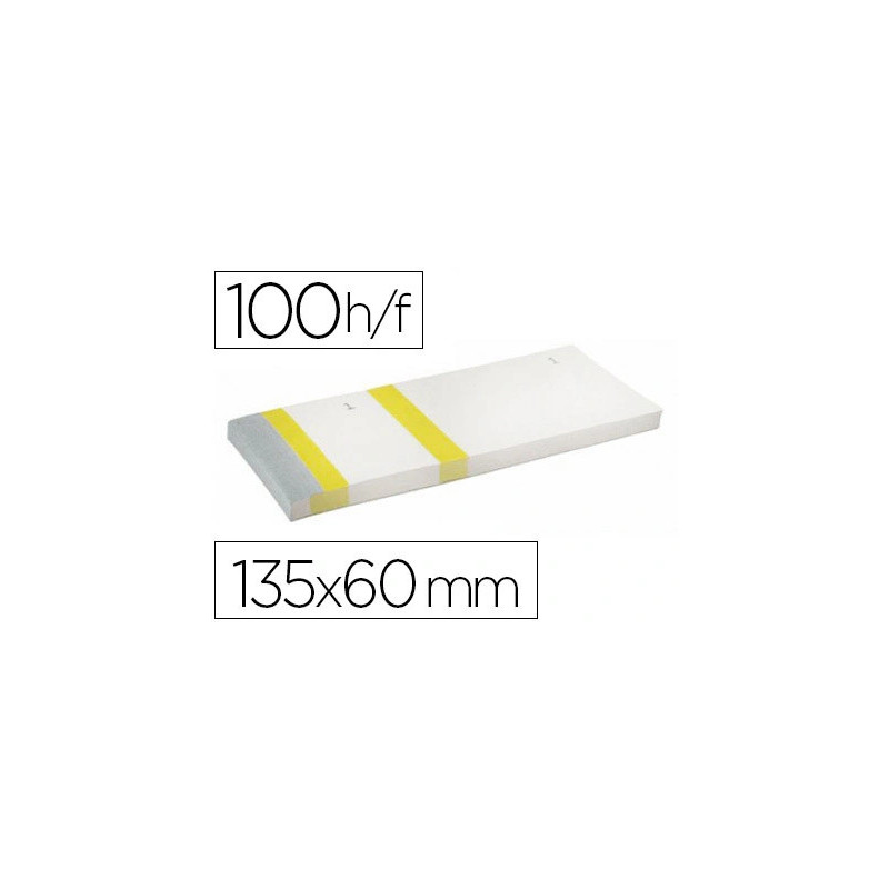 Bloc vendeur liderpapel 2 coupons détachables 100 feuilles 60x135mm papier blanc bande couleur coloris jaune