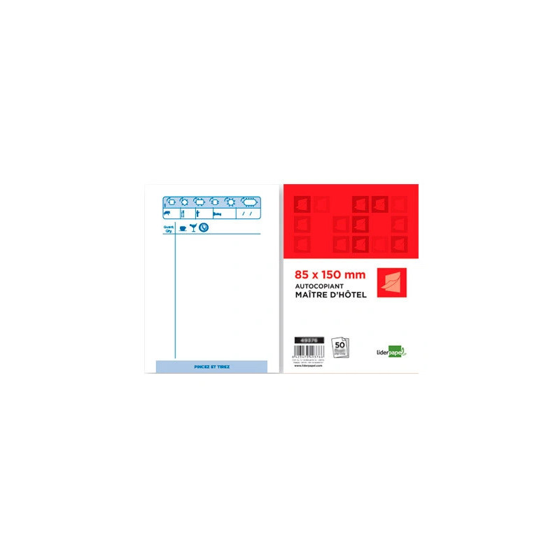 Bloc maître hôtel liderpapel papier autocopiant 85x150mm 50 triplis