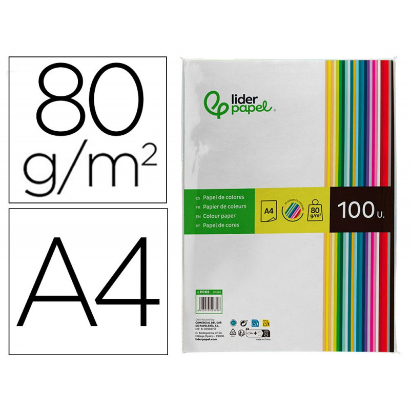 Papier couleur liderpapel multifonction a4 80g/m2 assortiment 25 couleurs paquet 100 feuilles
