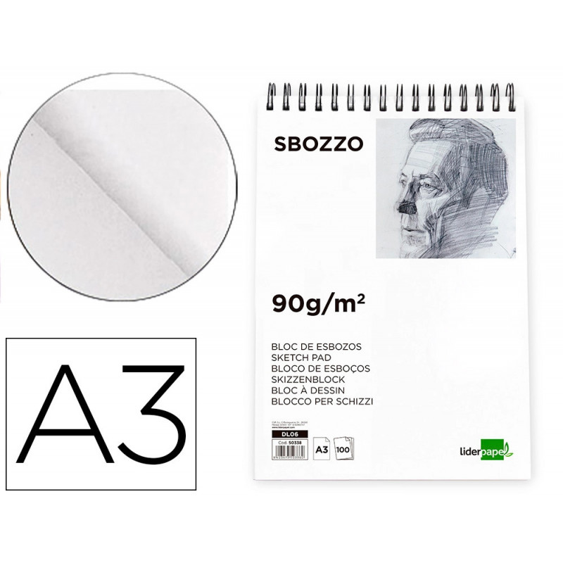 Bloc spirale liderpapel esquisses uni 90g/m2 a3 100f