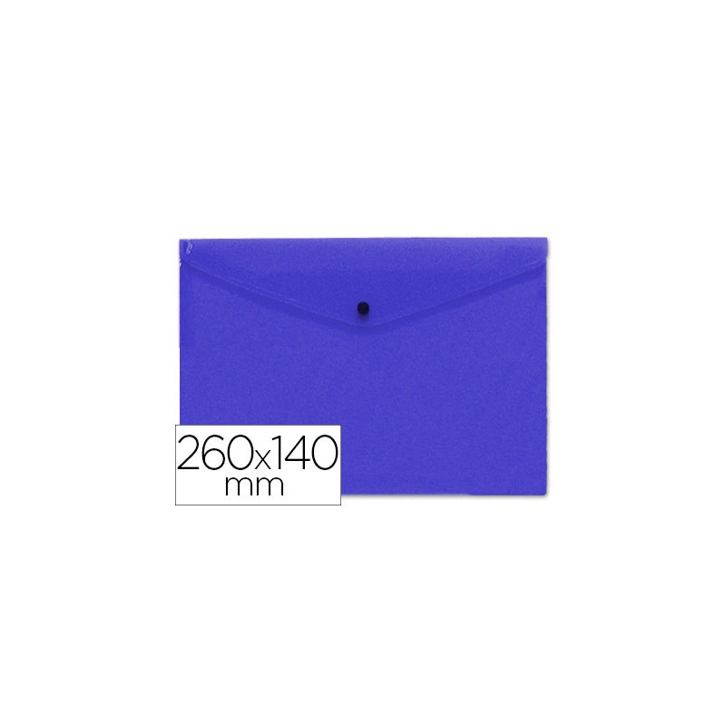 Pochette enveloppe liderpapel polypropylène 180 microns 260x140mm 50f fermeture bouton résistant transparent bleu