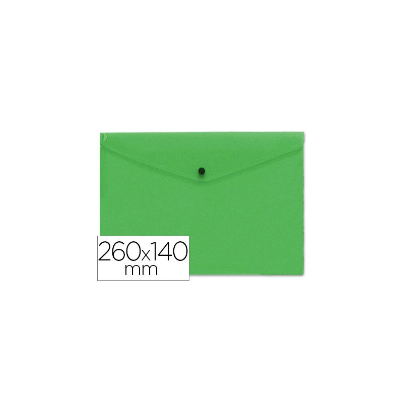 Pochette enveloppe liderpapel polypropylène 180 microns 260x140mm 50f fermeture bouton résistant transparent vert