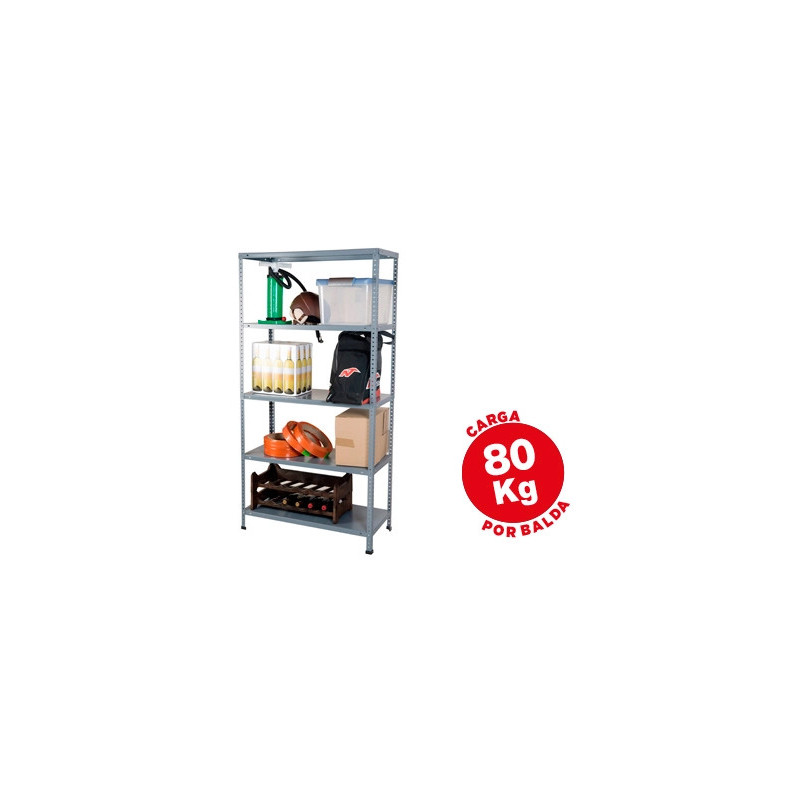 Étagère métallique ar 5 tablettes supporte 80kg/tablette capacité 50 boîtes/classeurs 180x90x40cm coloris gris