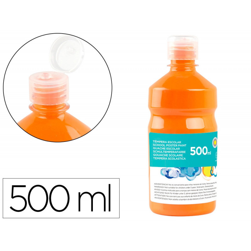 Gouache scolaire liderpapel liquide lavable fermeture sécurité brillante coloris orange 500ml