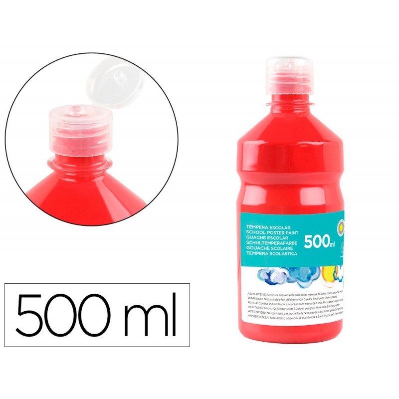 Gouache scolaire liderpapel liquide lavable fermeture sécurité brillante coloris rouge flacon 500ml