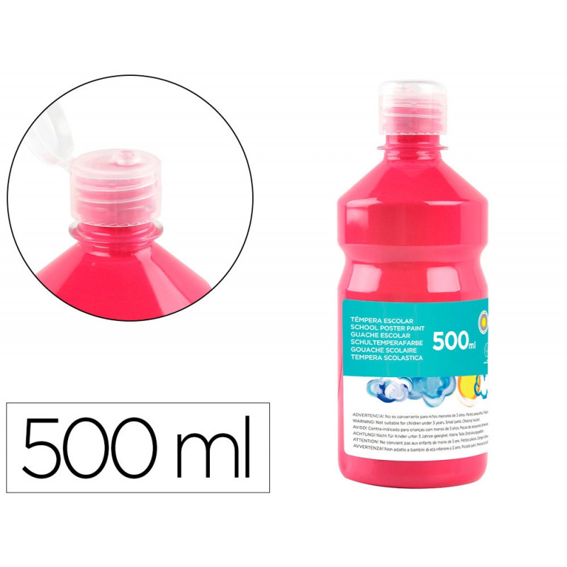 Gouache scolaire liderpapel liquide lavable fermeture sécurité brillante coloris fuschsia flacon 500ml