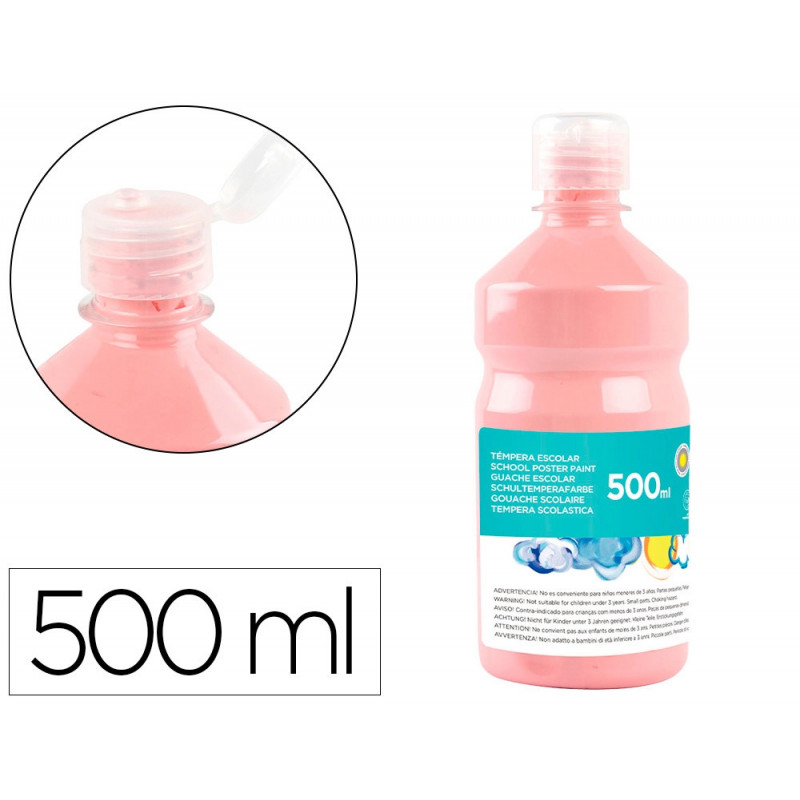 Gouache scolaire liderpapel liquide lavable fermeture sécurité brillante coloris rose flacon 500ml