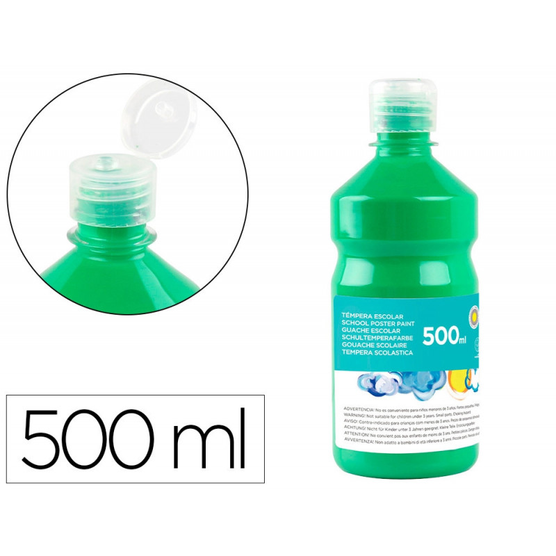 Gouache scolaire liderpapel liquide lavable fermeture sécurité brillante coloris vert flacon 500ml