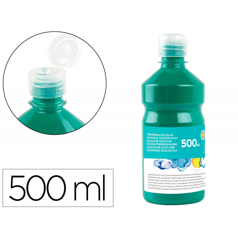 Gouache scolaire liderpapel liquide lavable fermeture sécurité brillante coloris vert foncé flacon 500ml