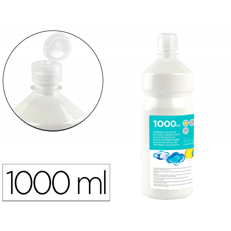 Gouache scolaire liderpapel liquide lavable fermeture sécurité brillante coloris blanc flacon 1000ml