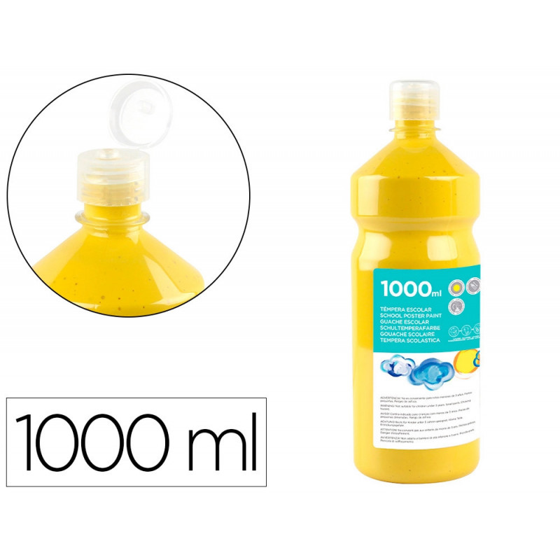 Gouache scolaire liderpapel liquide lavable fermeture sécurité brillante coloris jaune flacon 1000ml