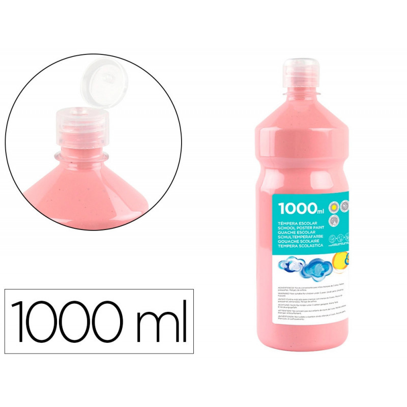 Gouache scolaire liderpapel liquide lavable fermeture sécurité brillante coloris rose flacon 1000ml