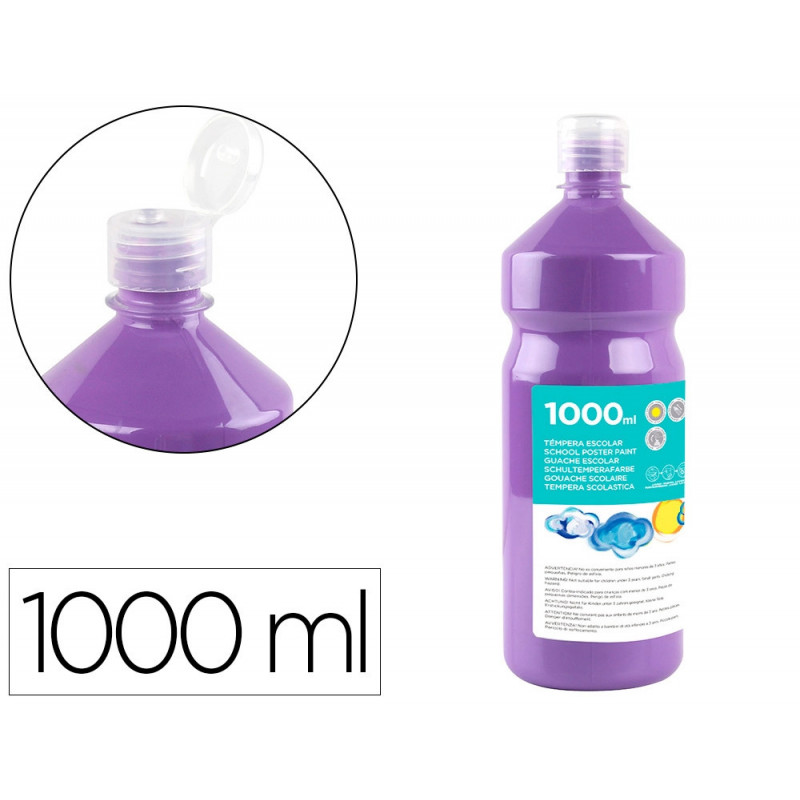 Gouache scolaire liderpapel liquide lavable fermeture sécurité brillante coloris lilas flacon 1000ml