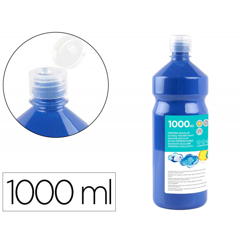 Gouache scolaire liderpapel liquide lavable fermeture sécurité brillante coloris bleu marine flacon 1000ml
