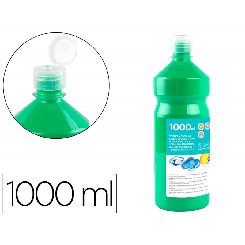 Gouache scolaire liderpapel liquide lavable fermeture sécurité brillante coloris vert flacon 1000ml