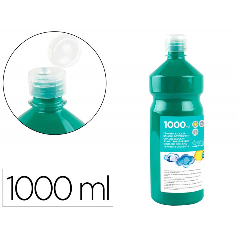 Gouache scolaire liderpapel liquide lavable fermeture sécurité brillante coloris vert foncé flacon 1000ml