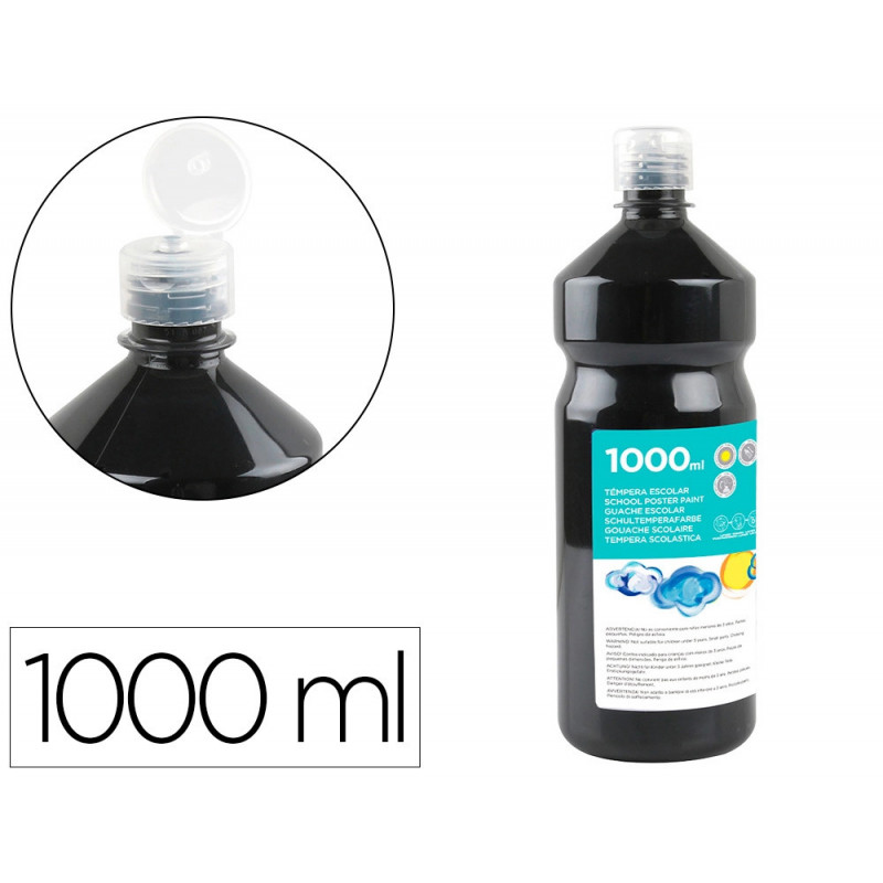 Gouache scolaire liderpapel liquide lavable fermeture sécurité brillante coloris noir flacon 1000ml