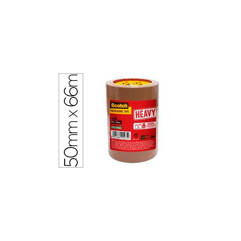 Ruban adhésif scotch heavy emballage 57 microns 50mmx66m coloris havane lot de 3u