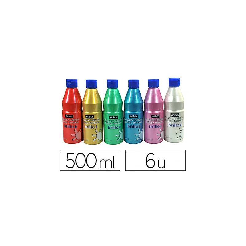 Gouache liquide pébéo brillo prête à l'emploi couleurs nacrées blanc rose rouge turquoise vert or lot 6 flacons 500ml
