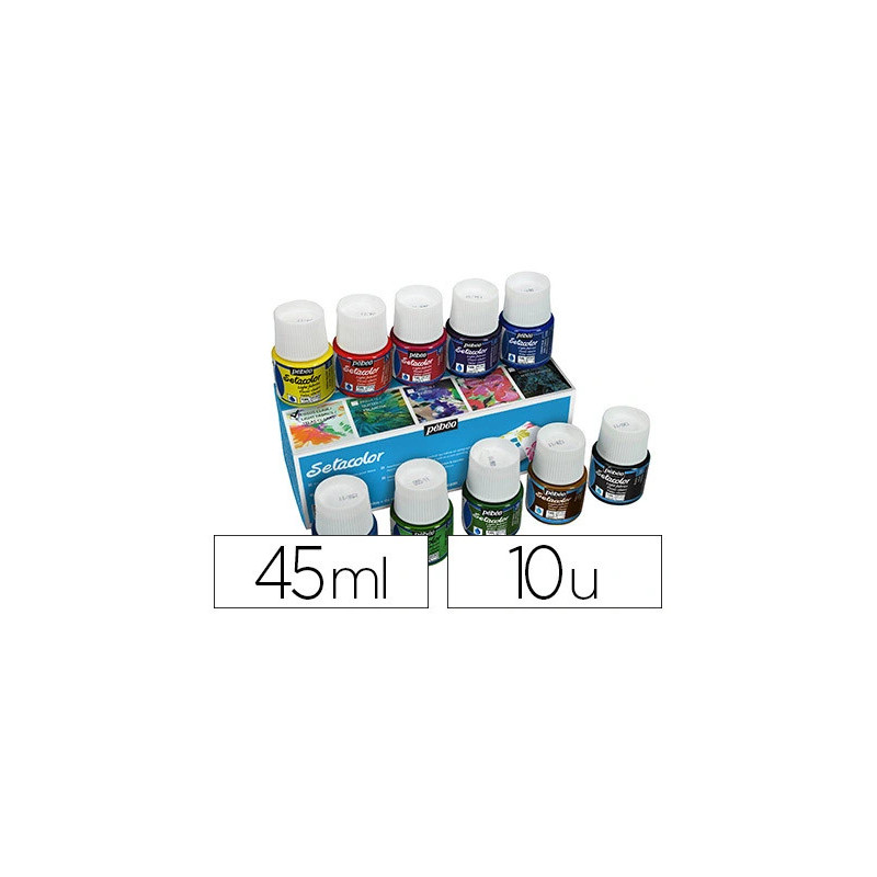 Peinture textile pébéo sétacolor tissus clairs couleurs assorties mates boîte 10 pots 45ml
