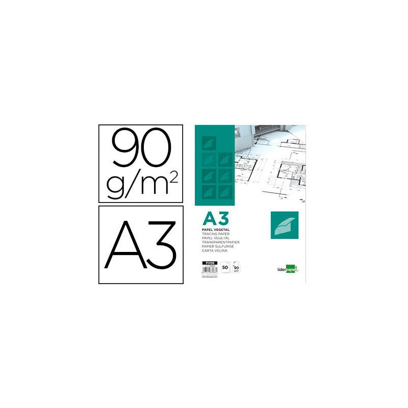 Bloc papier calque liderpapel encollé a3 297x420mm 50 feuilles 90g/m2