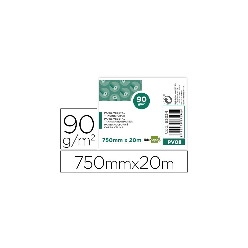 Papier calque liderpapel 75cmx20m 90g rouleau