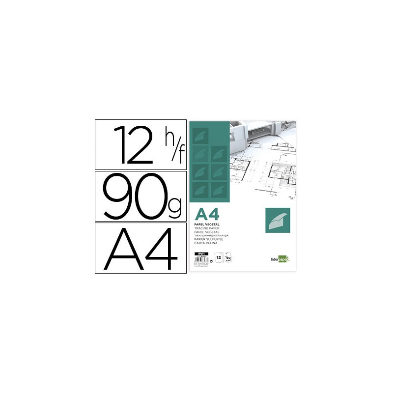 Papier calque liderpapel a4 210x297mm 90g sachet de 12 feuilles