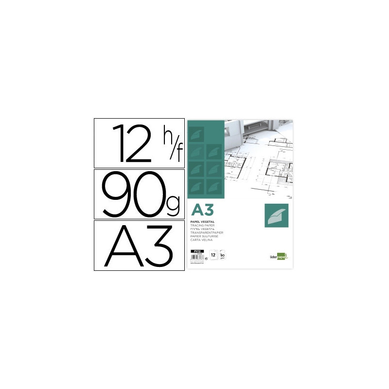 Papier calque liderpapel a3 297x420mm 90g sachet de 12 feuilles