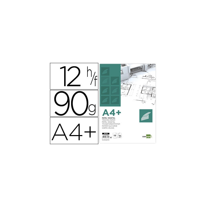Papier calque liderpapel a4+ 320x240mm 90g sachet 12 feuilles